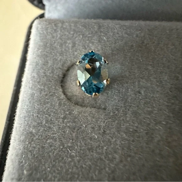 14k Solid Gold Blue Topaz Oval Post Earrings - Picture 11 of 13